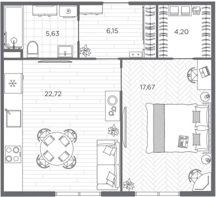 Планировка однокомнатной квартиры в ЖК "BAKUNINA 33"