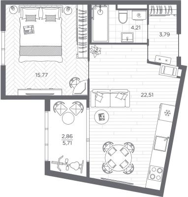 Планировка однокомнатной квартиры в ЖК "BAKUNINA 33"