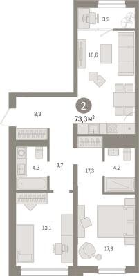 Планировка трехкомнатной квартиры в ЖК "Зарека"