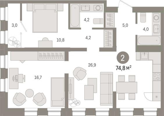 Планировка двухкомнатной квартиры в ЖК "Зарека"