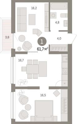 Планировка однокомнатной квартиры в ЖК "Зарека"