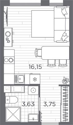 Планировка квартиры студии в ЖК "PLUS Пулковский"