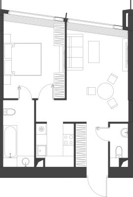 Планировка однокомнатной квартиры в ЖК "Дом Дау"