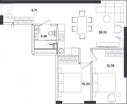 Планировка трехкомнатной квартиры в ЖК "Измайловский парк"