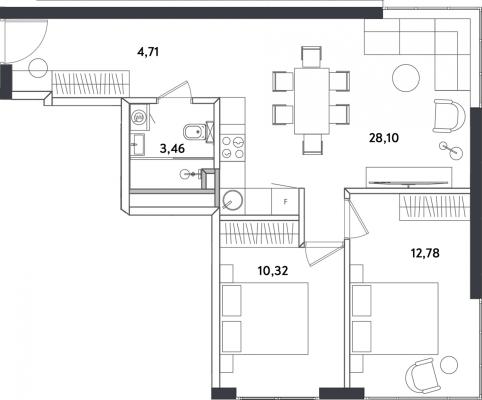 Планировка трехкомнатной квартиры в ЖК "Измайловский парк"