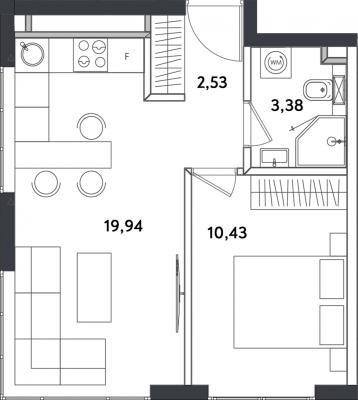 Планировка двухкомнатной квартиры в ЖК "Измайловский парк"