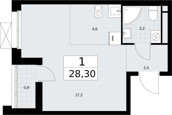 Планировка квартиры студии в ЖК "Родные кварталы"