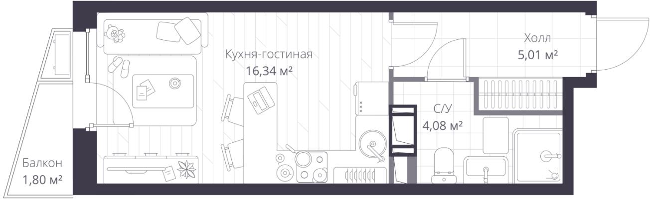 Планировка квартиры студии в Veren Nort Сертолово