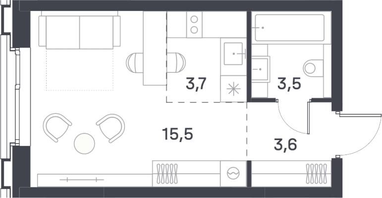 Планировка квартиры студии в ЖК "Portland"