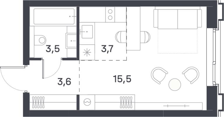 Планировка квартиры студии в ЖК "Portland"