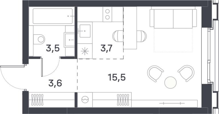 Планировка квартиры студии в ЖК "Portland"
