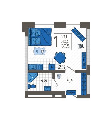 Планировка квартиры студии в ЖК "Летний"