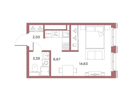 Планировка квартиры студии в ЖК "Лисичанская, 22"
