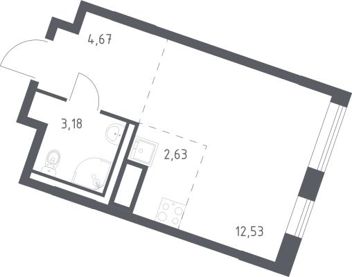 Планировка квартиры студии в ЖК "Квартал Лаголово"