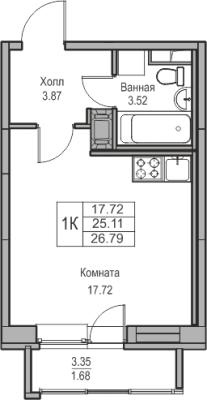 Планировка квартиры студии в ЖК "Юнтолово"