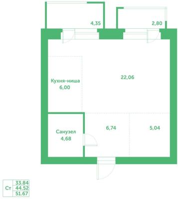 Планировка однокомнатной квартиры в ЖК "Спектр"