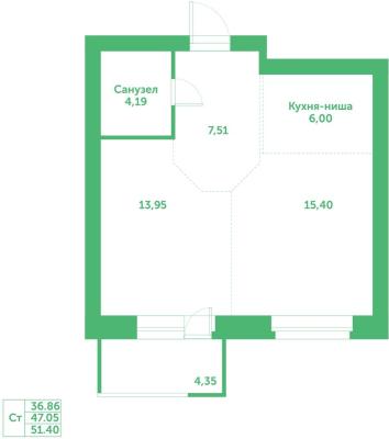 Планировка однокомнатной квартиры в ЖК "Спектр"