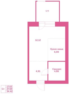 Планировка квартиры студии в ЖК "Спектр"