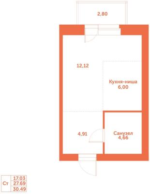 Планировка квартиры студии в ЖК "Спектр"