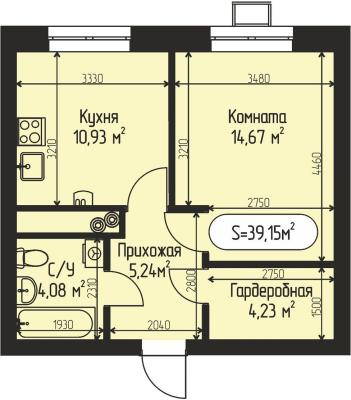 Планировка однокомнатной квартиры в ЖК "Мечта, квартал Дружба"