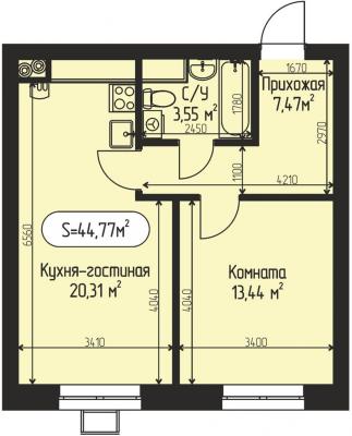 Планировка однокомнатной квартиры в ЖК "Мечта, квартал Дружба"