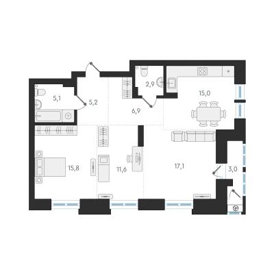 Планировка трехкомнатной квартиры в ЖК "Авангард Парк"