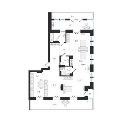 Планировка четырехкомнатной квартиры в ЖК "Авангард Парк"