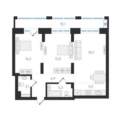 Планировка трехкомнатной квартиры в ЖК "Авангард Парк"