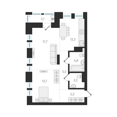 Планировка двухкомнатной квартиры в ЖК "Авангард Парк"