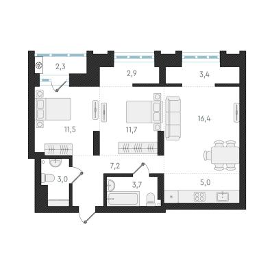 Планировка трехкомнатной квартиры в ЖК "Авангард Парк"