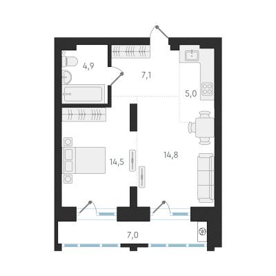 Планировка двухкомнатной квартиры в ЖК "Авангард Парк"