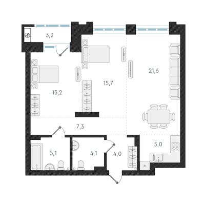Планировка трехкомнатной квартиры в ЖК "Авангард Парк"