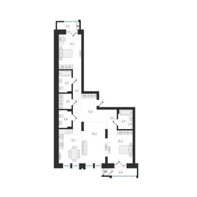Планировка трехкомнатной квартиры в ЖК "Авангард Парк"