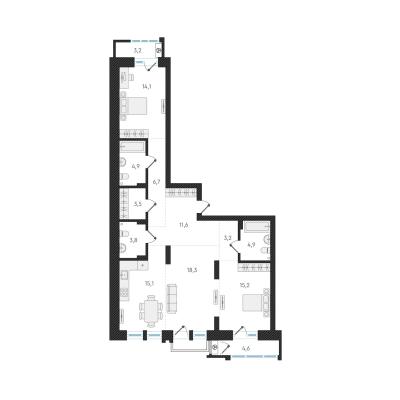 Планировка трехкомнатной квартиры в ЖК "Авангард Парк"