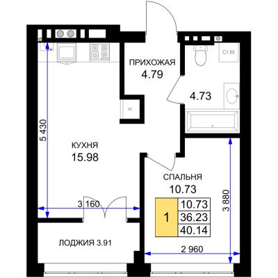 Планировка однокомнатной квартиры в ЖК "Включи"