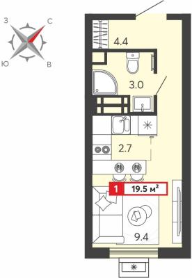 Планировка квартиры студии в ЖК "Радужные дворы"