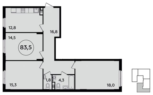 Планировка трехкомнатной квартиры в ЖК "Испанские кварталы"