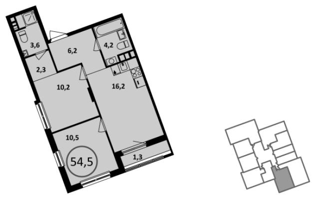 Планировка двухкомнатной квартиры в ЖК "Испанские кварталы"