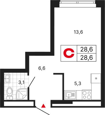 Планировка квартиры студии в ЖК "Бестселлер"