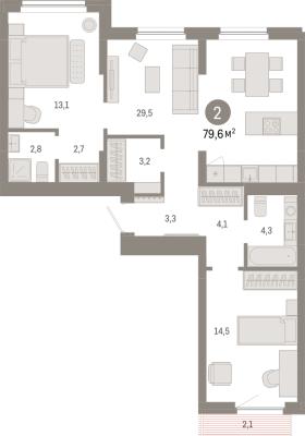 Планировка двухкомнатной квартиры в ЖК "Лебедевский"