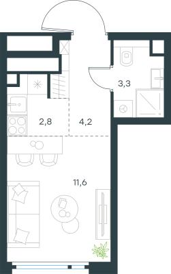 Планировка квартиры студии в ЖК "Level Нижегородская"