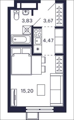 Планировка квартиры студии в ЖК "Квартал Тетрис"