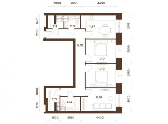 Планировка трехкомнатной квартиры в ЖК "Микрорайон Домашний"