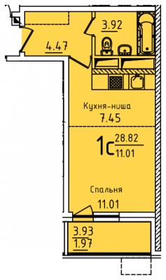 Планировка квартиры студии в ЖК "Михайлова, 31"