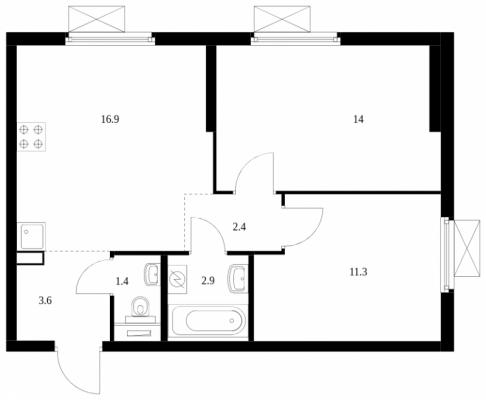 Планировка двухкомнатной квартиры в ЖК "Одинцово-1"