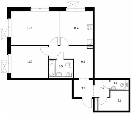 Планировка двухкомнатной квартиры в ЖК "Одинцово-1"