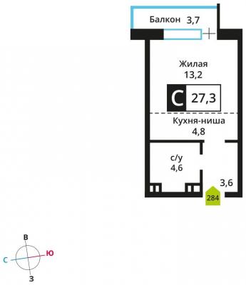Планировка квартиры студии в ЖК "Отрада"