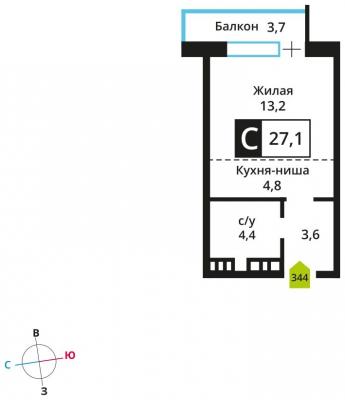 Планировка квартиры студии в ЖК "Отрада"