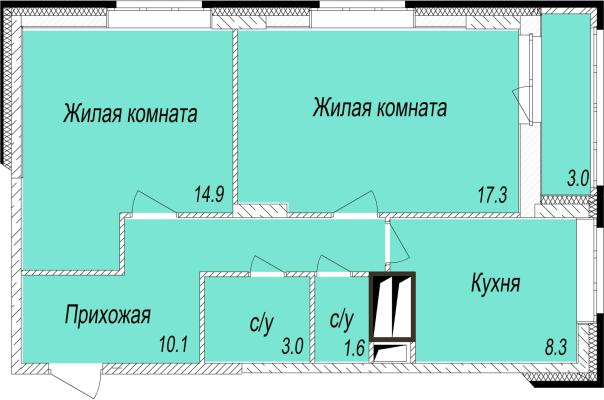 Планировка двухкомнатной квартиры в ЖК "Отрадный"