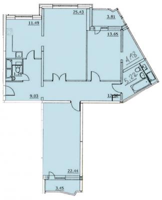 Планировка трехкомнатной квартиры в ЖК "Павшинская пойма", микрорайон 4